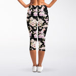 Watercolor Orchid Flower Pattern Print Women's Capri Leggings