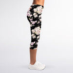 Watercolor Orchid Flower Pattern Print Women's Capri Leggings