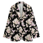 Watercolor Orchid Flower Pattern Print Women's Cotton Blazer