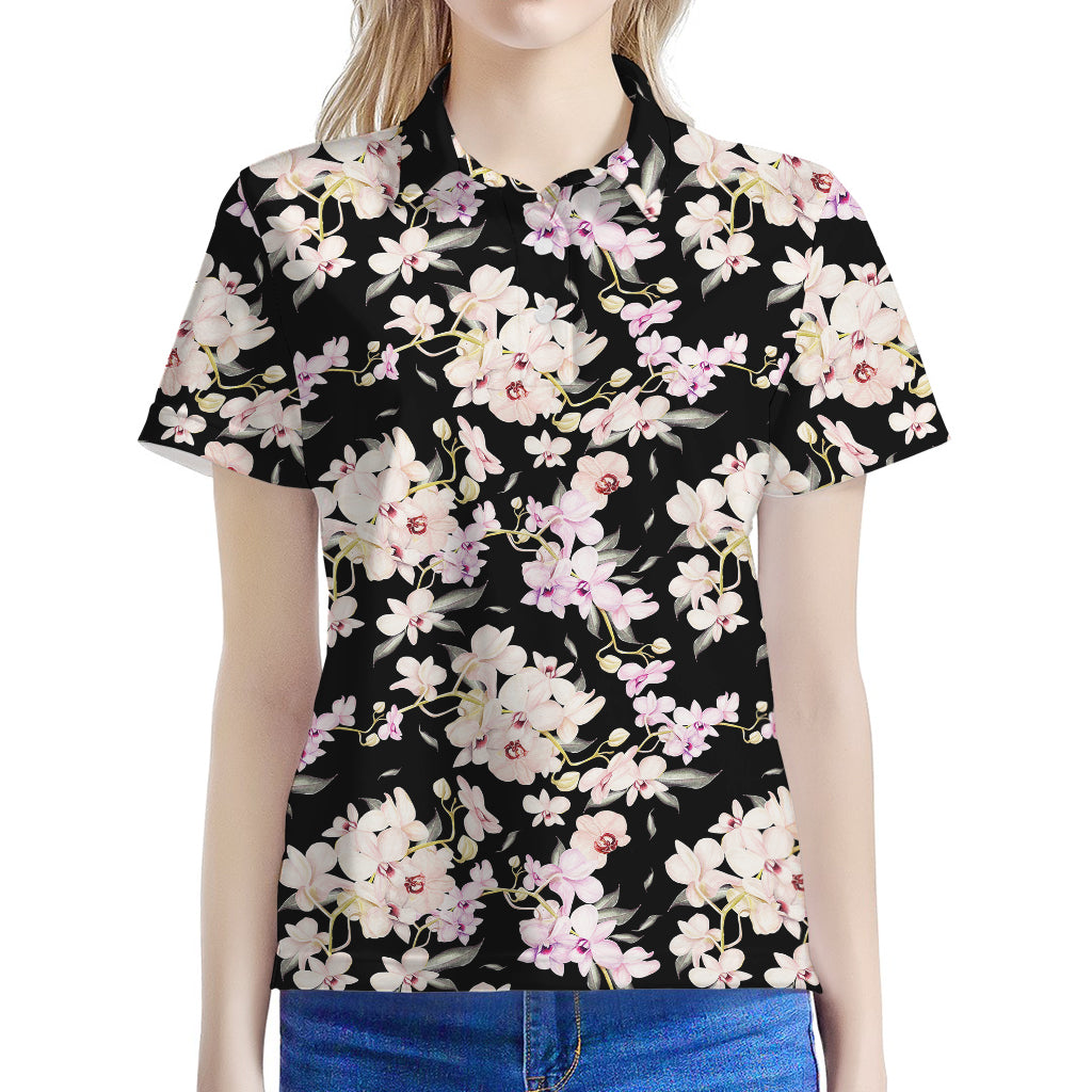 Watercolor Orchid Flower Pattern Print Women's Polo Shirt
