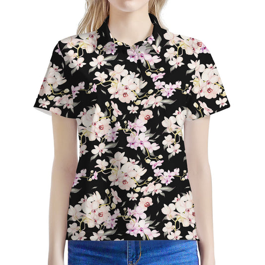 Watercolor Orchid Flower Pattern Print Women's Polo Shirt