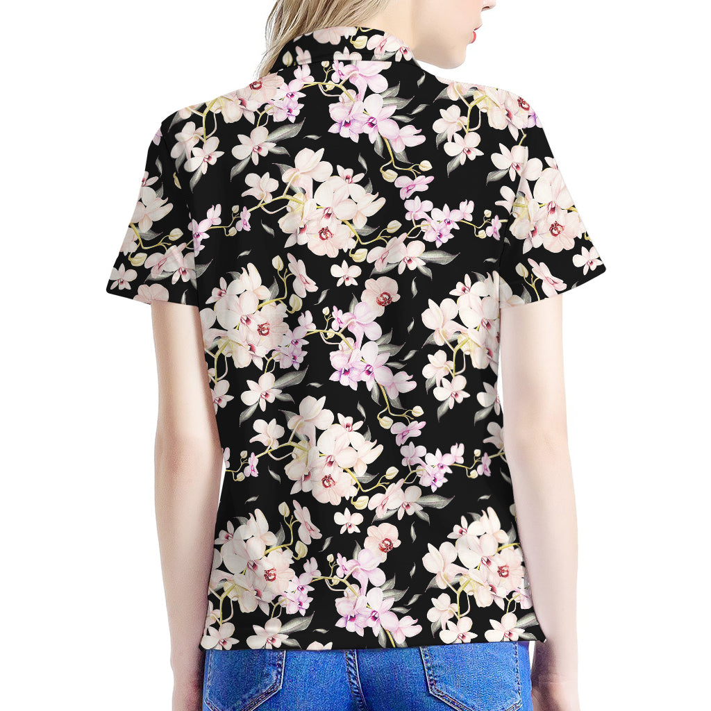 Watercolor Orchid Flower Pattern Print Women's Polo Shirt