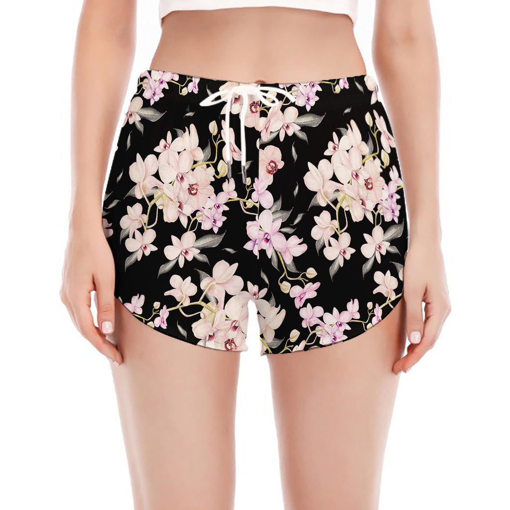 Watercolor Orchid Flower Pattern Print Women's Split Running Shorts