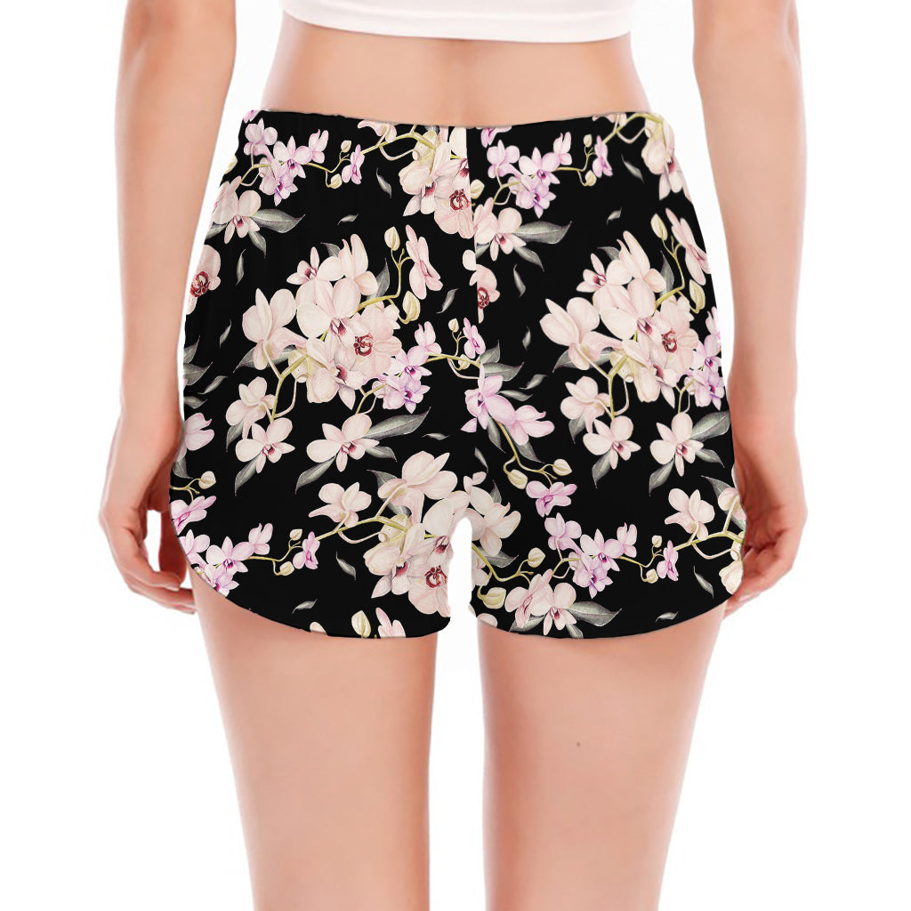 Watercolor Orchid Flower Pattern Print Women's Split Running Shorts