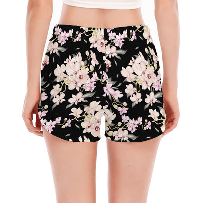 Watercolor Orchid Flower Pattern Print Women's Split Running Shorts