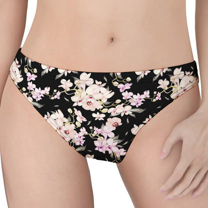 Watercolor Orchid Flower Pattern Print Women's Thong