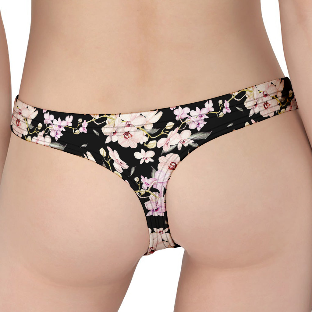 Watercolor Orchid Flower Pattern Print Women's Thong