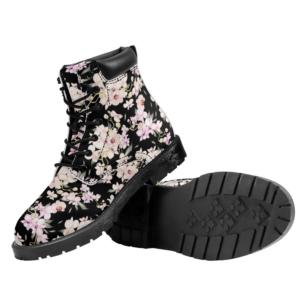 Watercolor Orchid Flower Pattern Print Work Boots