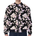Watercolor Orchid Flower Pattern Print Zip Sleeve Bomber Jacket