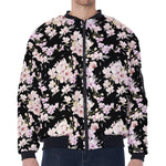 Watercolor Orchid Flower Pattern Print Zip Sleeve Bomber Jacket