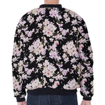 Watercolor Orchid Flower Pattern Print Zip Sleeve Bomber Jacket