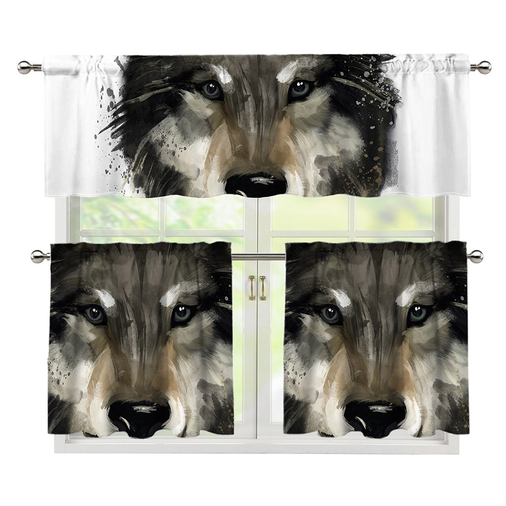 Watercolor Painting Wolf Print 3 Piece Kitchen Curtains