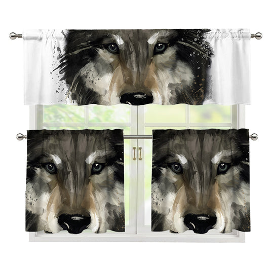Watercolor Painting Wolf Print 3 Piece Kitchen Curtains