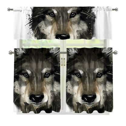Watercolor Painting Wolf Print 3 Piece Kitchen Curtains