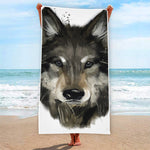 Watercolor Painting Wolf Print Beach Towel
