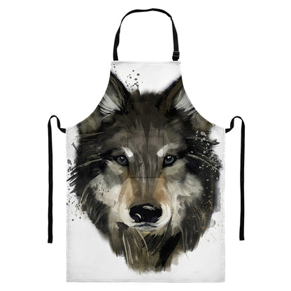 Watercolor Painting Wolf Print Bib Apron With Pocket