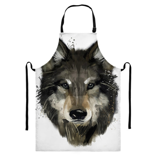 Watercolor Painting Wolf Print Bib Apron With Pocket