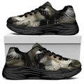 Watercolor Painting Wolf Print Black Chunky Shoes