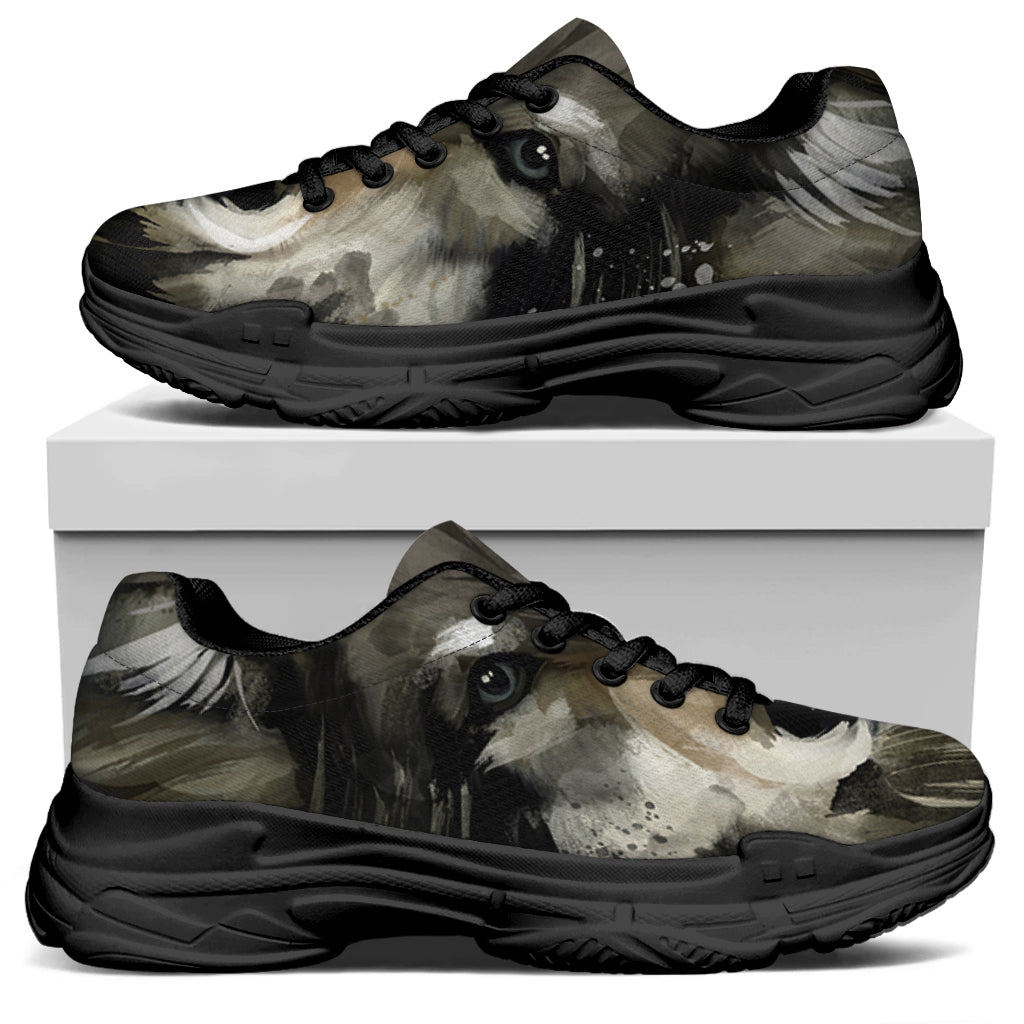 Watercolor Painting Wolf Print Black Chunky Shoes
