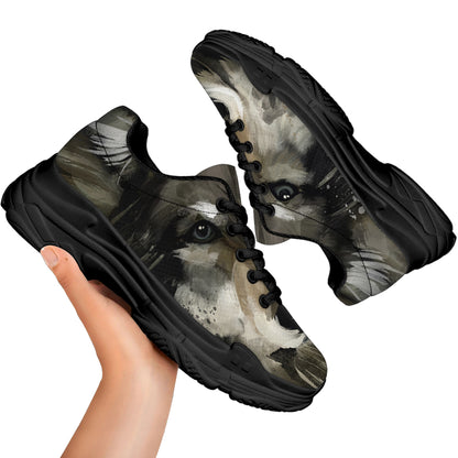 Watercolor Painting Wolf Print Black Chunky Shoes
