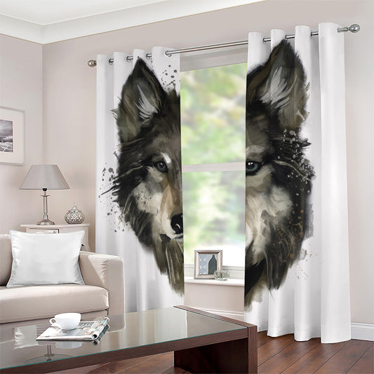 Watercolor Painting Wolf Print Blackout Grommet Curtains