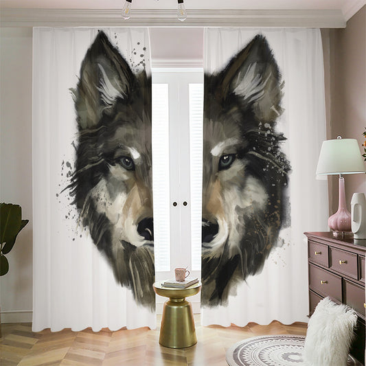 Watercolor Painting Wolf Print Blackout Pencil Pleat Curtains