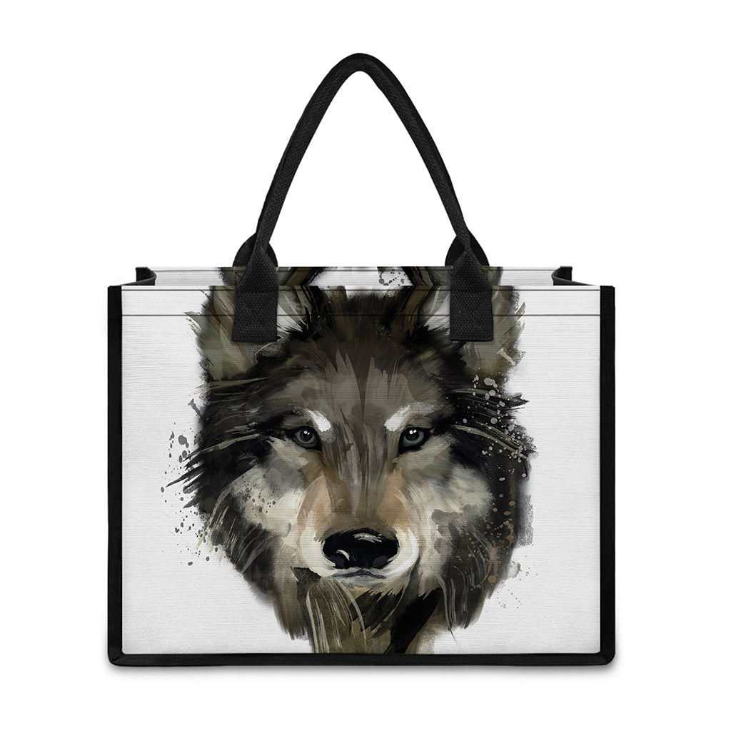 Watercolor Painting Wolf Print Canvas Tote Bag