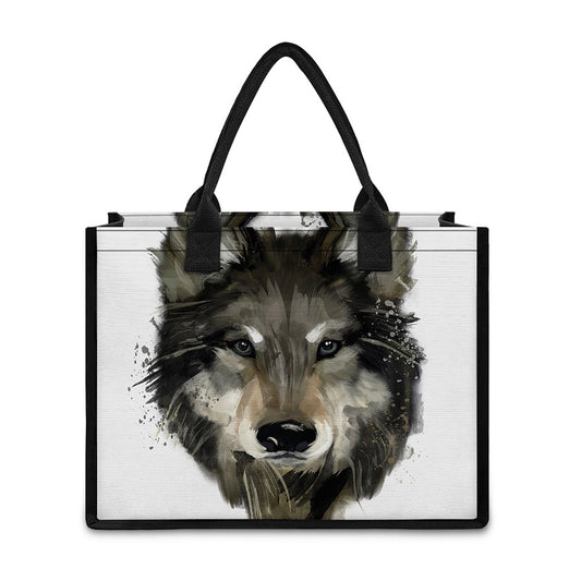 Watercolor Painting Wolf Print Canvas Tote Bag