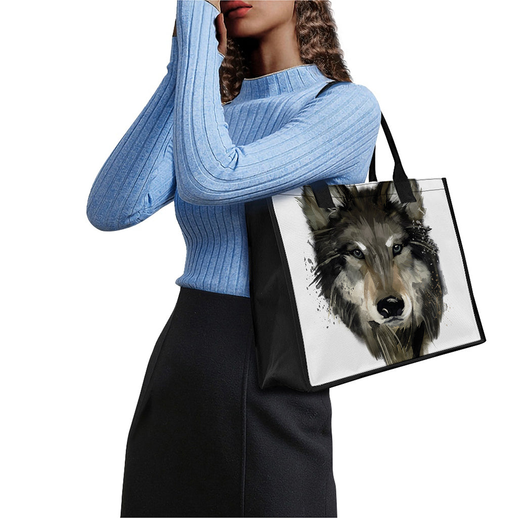 Watercolor Painting Wolf Print Canvas Tote Bag