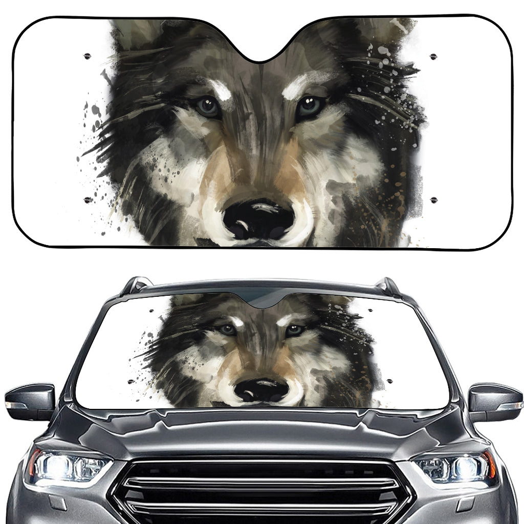 Watercolor Painting Wolf Print Car Windshield Sun Shade