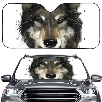 Watercolor Painting Wolf Print Car Windshield Sun Shade