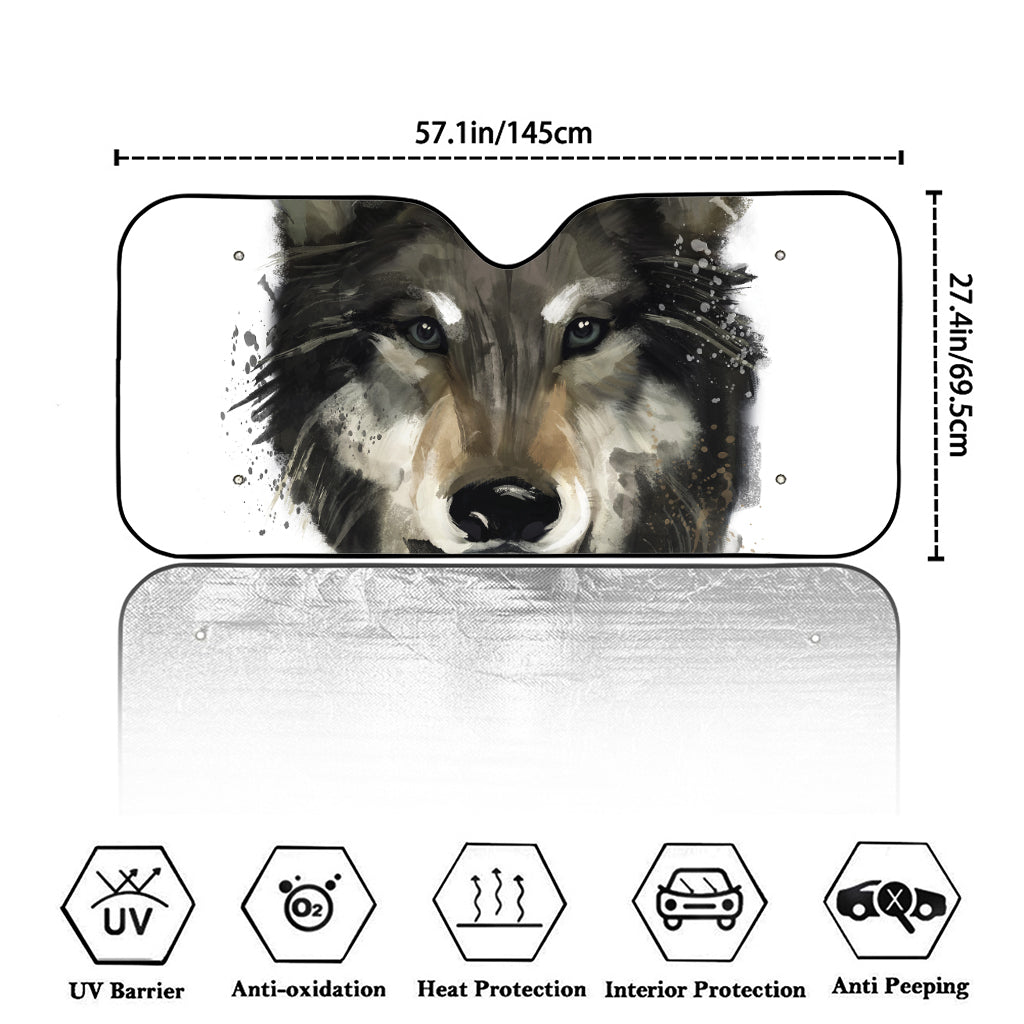 Watercolor Painting Wolf Print Car Windshield Sun Shade