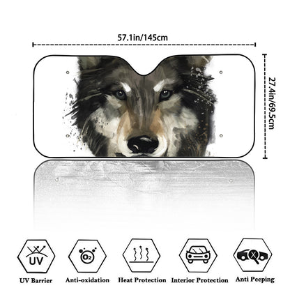 Watercolor Painting Wolf Print Car Windshield Sun Shade
