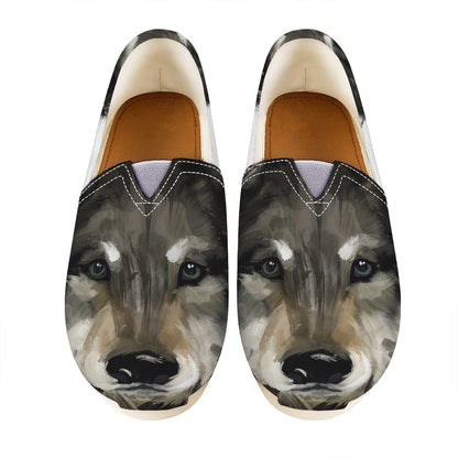 Watercolor Painting Wolf Print Casual Shoes