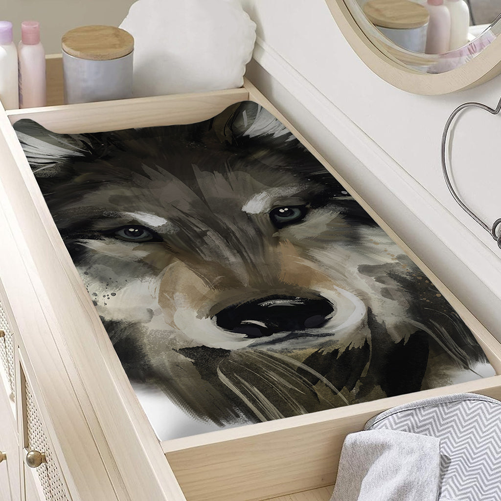 Watercolor Painting Wolf Print Changing Pad Cover