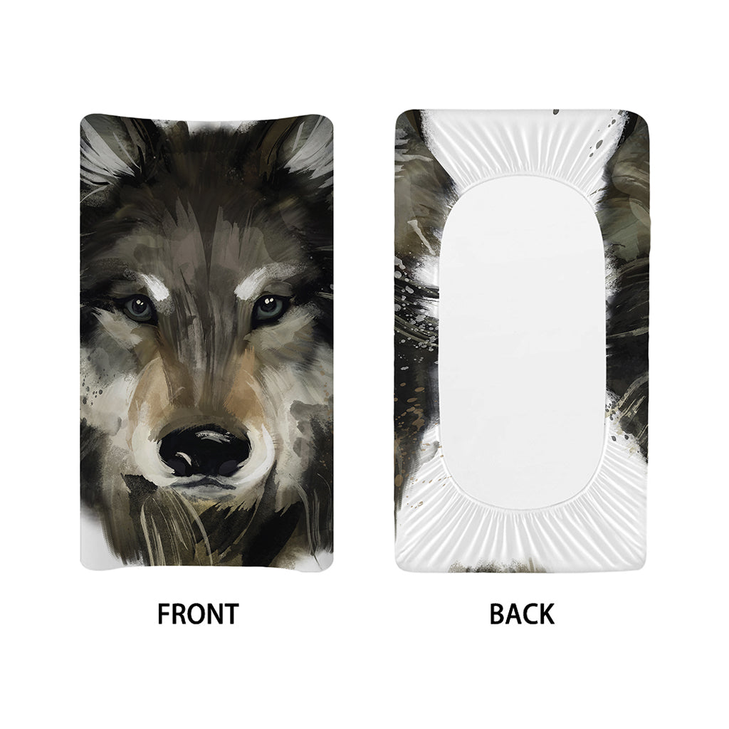 Watercolor Painting Wolf Print Changing Pad Cover
