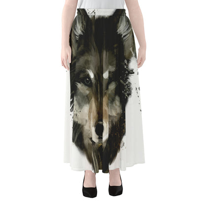 Watercolor Painting Wolf Print Chiffon Maxi Skirt