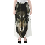 Watercolor Painting Wolf Print Chiffon Maxi Skirt