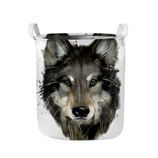 Watercolor Painting Wolf Print Collapsible Laundry Basket
