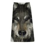Watercolor Painting Wolf Print Cotton Front Slit Maxi Skirt