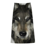 Watercolor Painting Wolf Print Cotton Front Slit Maxi Skirt
