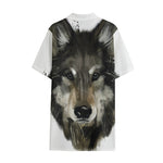 Watercolor Painting Wolf Print Cotton Hawaiian Shirt