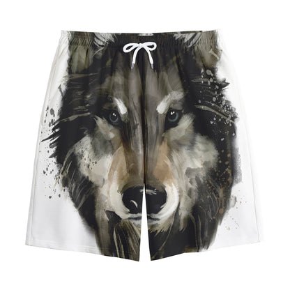 Watercolor Painting Wolf Print Cotton Shorts