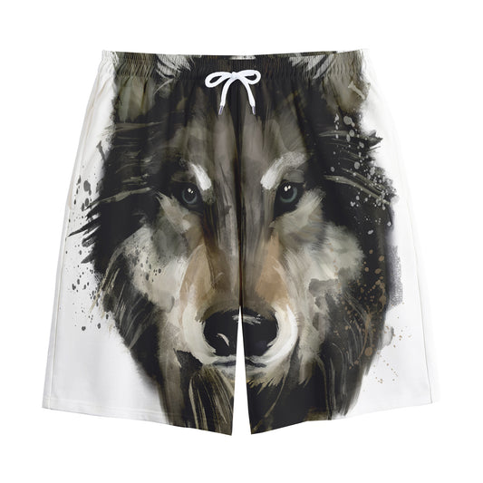 Watercolor Painting Wolf Print Cotton Shorts