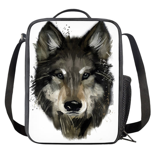 Watercolor Painting Wolf Print Crossbody Lunch Bag