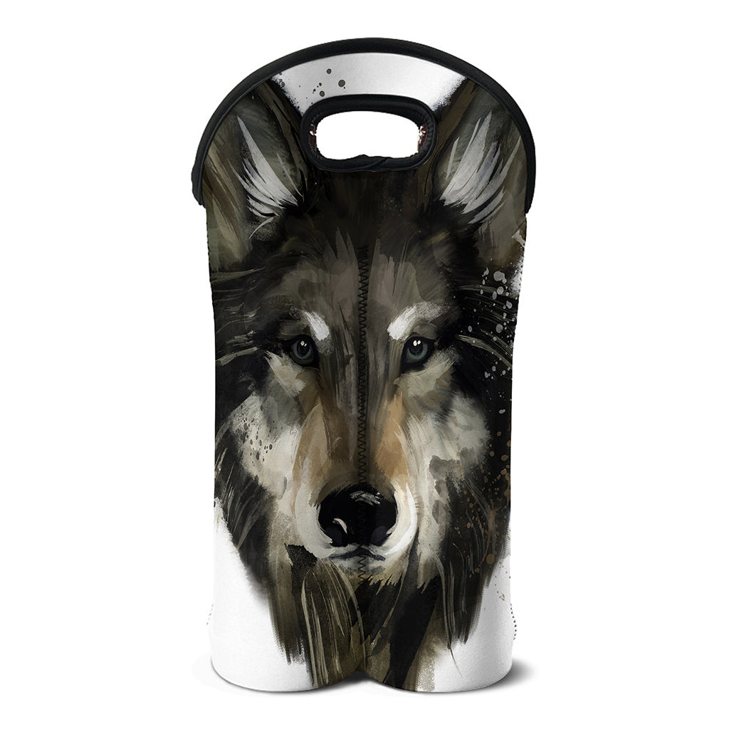 Watercolor Painting Wolf Print Double Neoprene Wine Tote