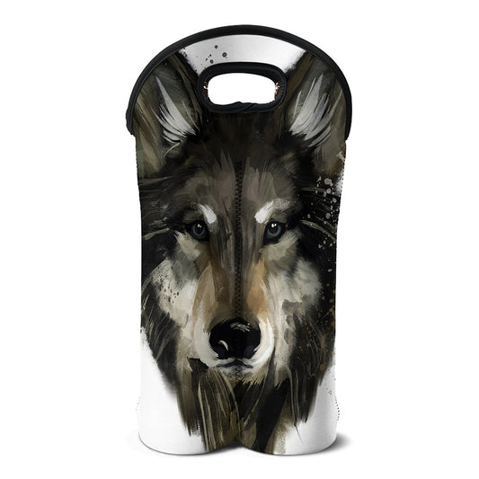 Watercolor Painting Wolf Print Double Neoprene Wine Tote