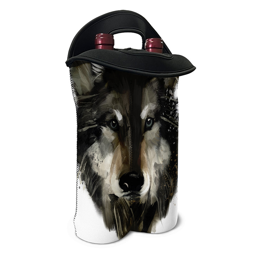 Watercolor Painting Wolf Print Double Neoprene Wine Tote