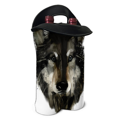 Watercolor Painting Wolf Print Double Neoprene Wine Tote