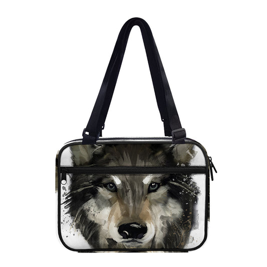 Watercolor Painting Wolf Print Double Strap Bible Bag
